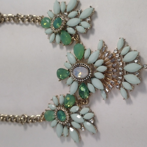 Gold Link Necklace with Mint Marquise Stones — Chunky Statement Jewelry, Bridal - Picture 6 of 8